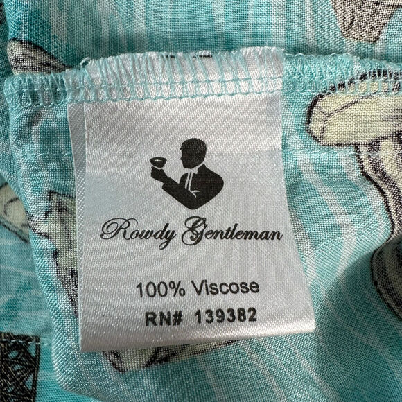 Vintage Rowdy Gentleman Men's Size Medium Teal Blue Hawaiian Button Dress Shirt - Picture 6 of 8
